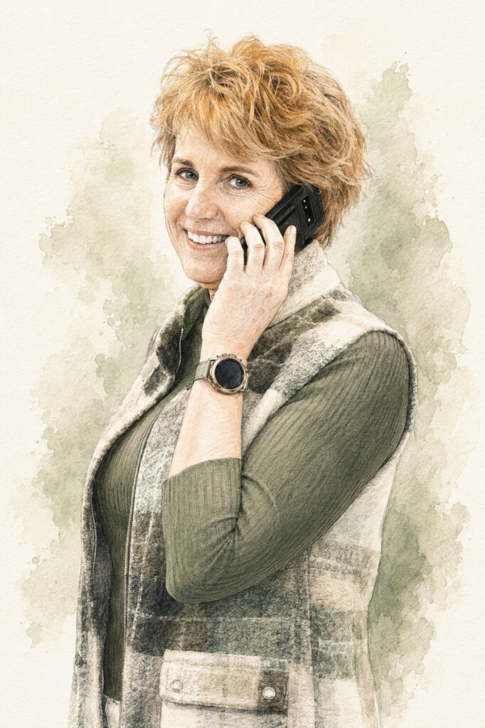 Pentekening van Diana Helbers met een telefoon